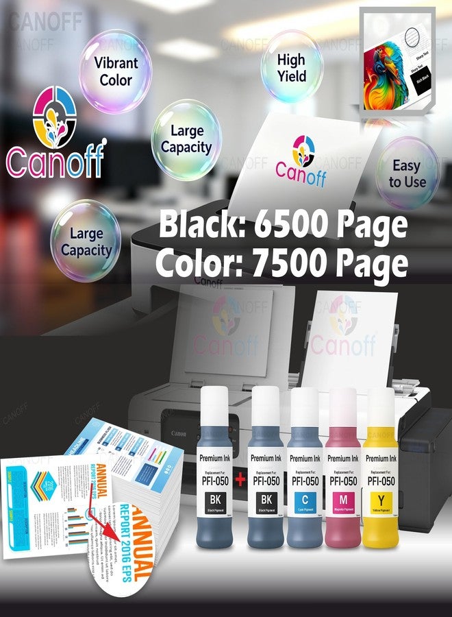 CANOFF PFI 050 Multicolor Pigment Refill Ink Replacement for Canon PFI-050 Ink Bottles Compatible with imagePROGRAF TC-20 TC-21 TC-20M TC-21M Printers 7500-6500 Page (CMY,BK+BK_Pack_of_5pc. x 70ml) - Image 3